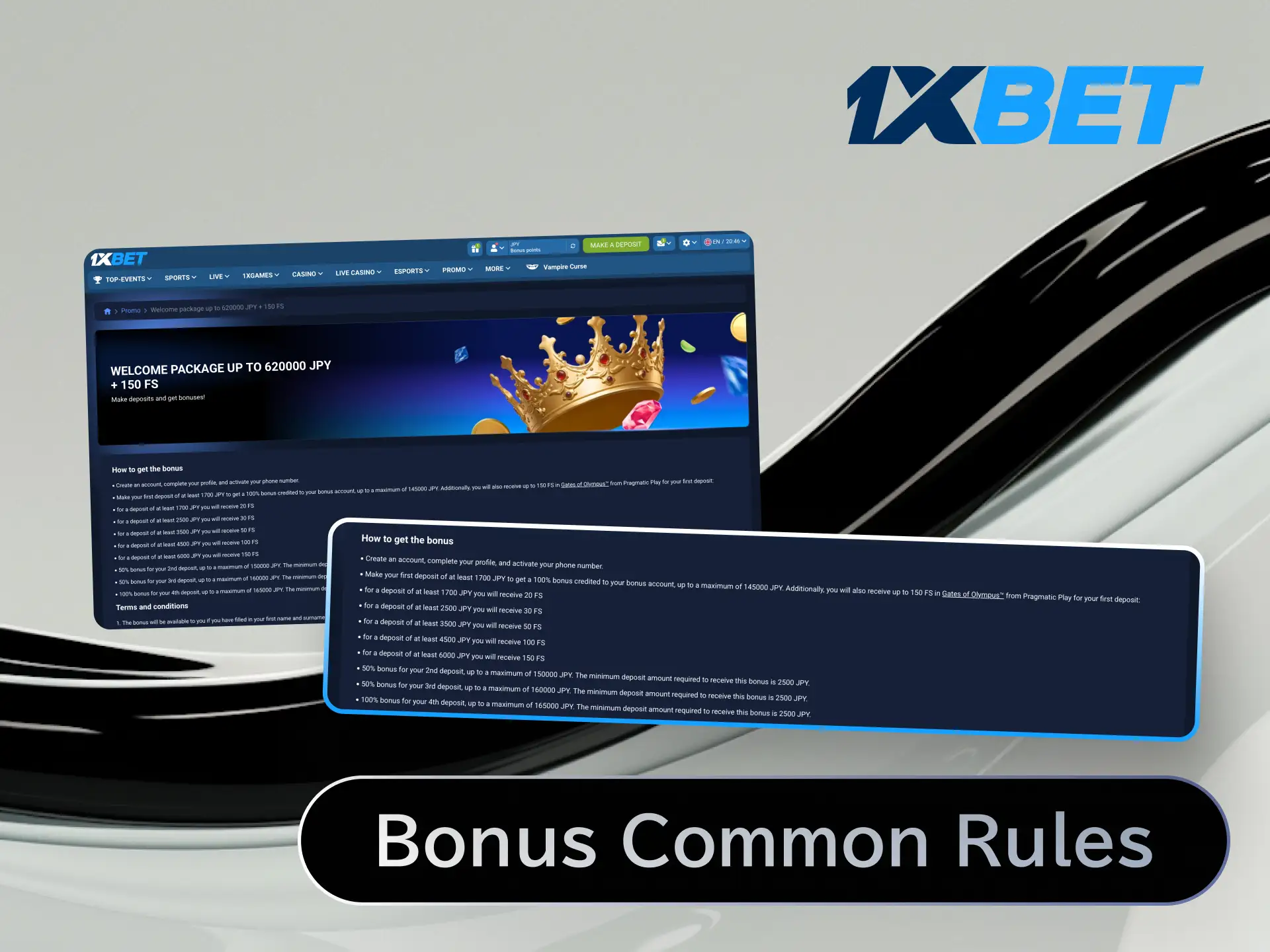 Review the common rules for all bonuses at 1xBet Japan including wagering requirements and expiry dates.