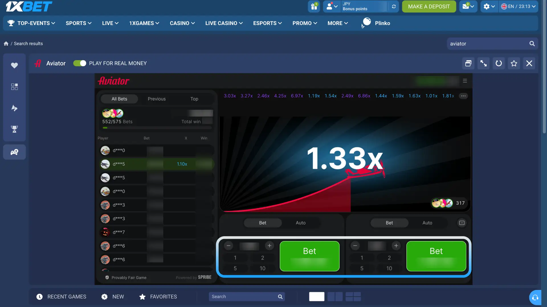 Set your bet amount and review the in-game rules and payout table at 1xBet Japan.