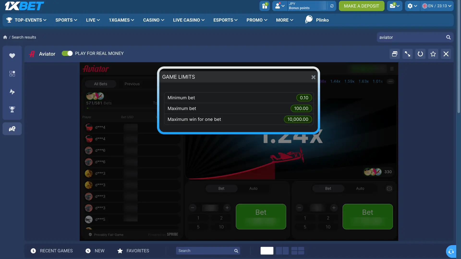 Stick to your budget and use responsible gaming limits when playing at 1xBet Japan.