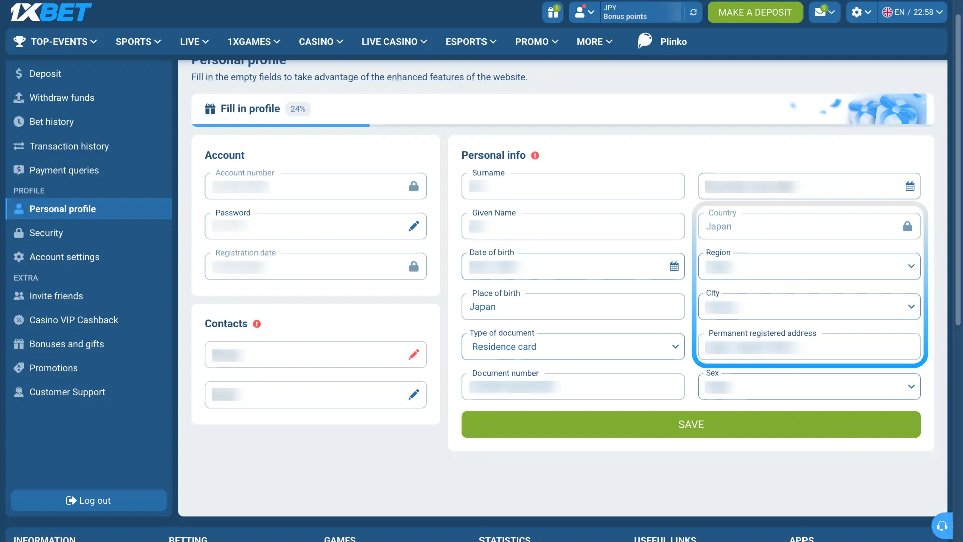 Upload address documents like utility bills to verify your address for 1xBet Japan KYC.