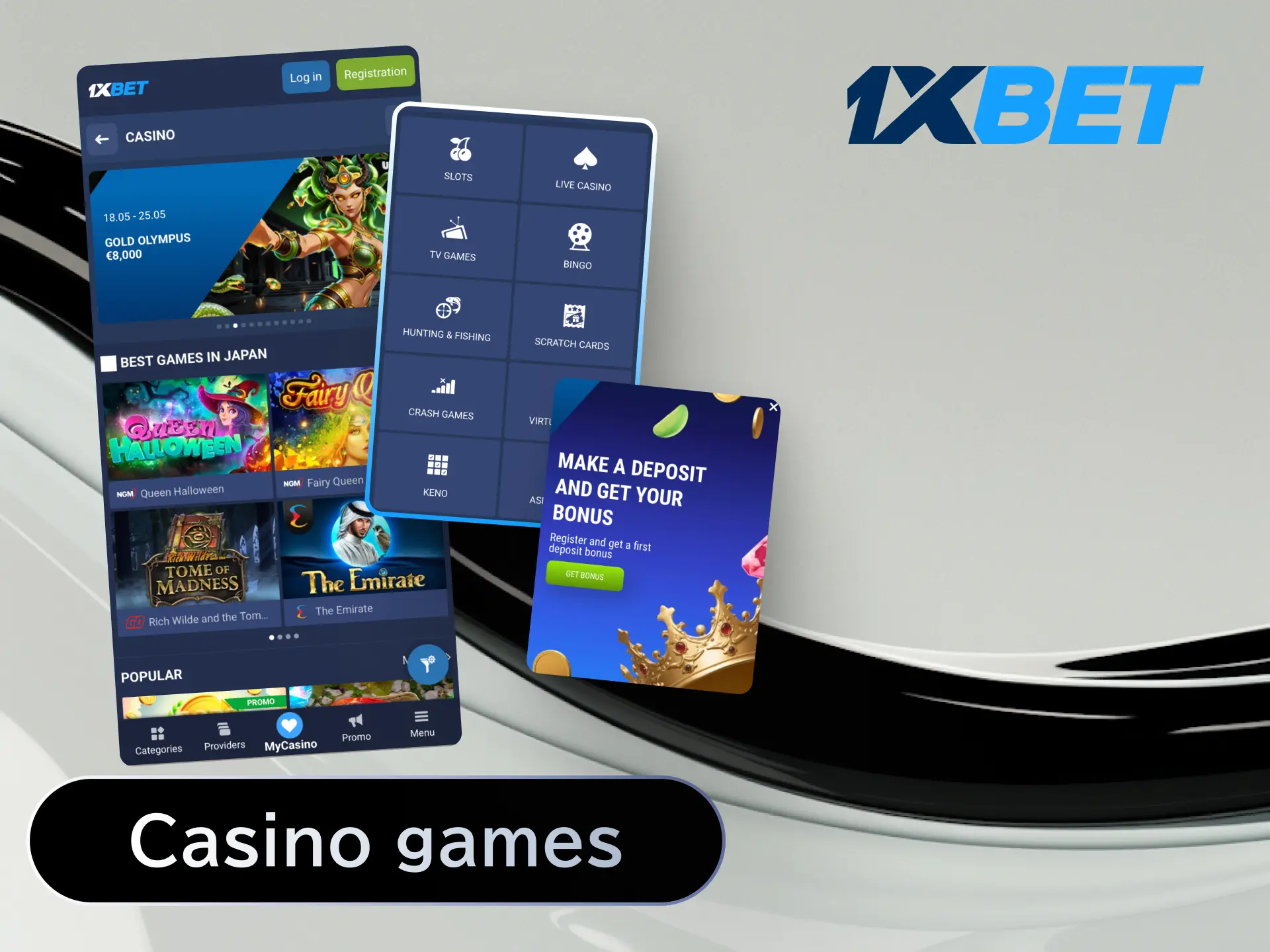 Play slots, crash games, and live dealer tables on the 1xBet Japan mobile casino app.