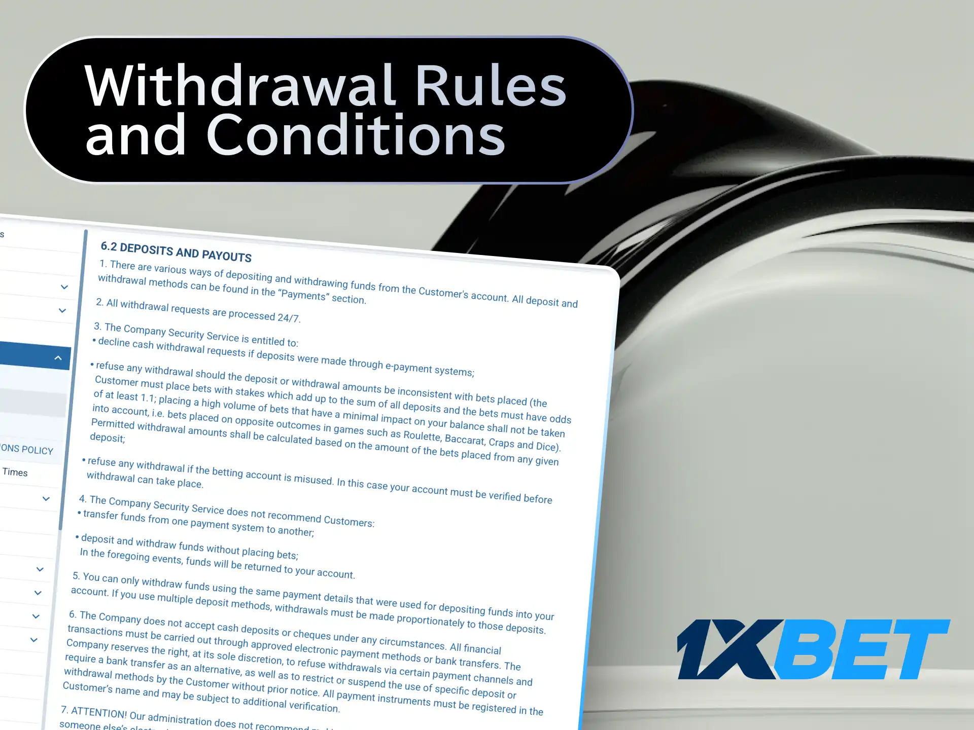 Learn withdrawal rules at 1xBet Japan including minimum amounts, fees, and processing times.